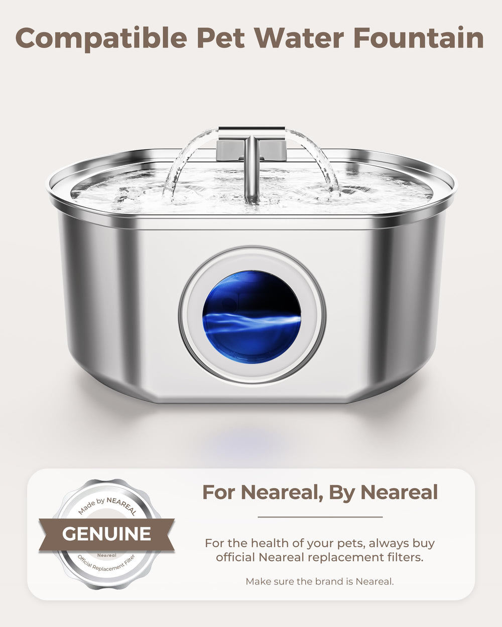 Neareal 108oz stainless steel fountain supports steady hydration for pets.