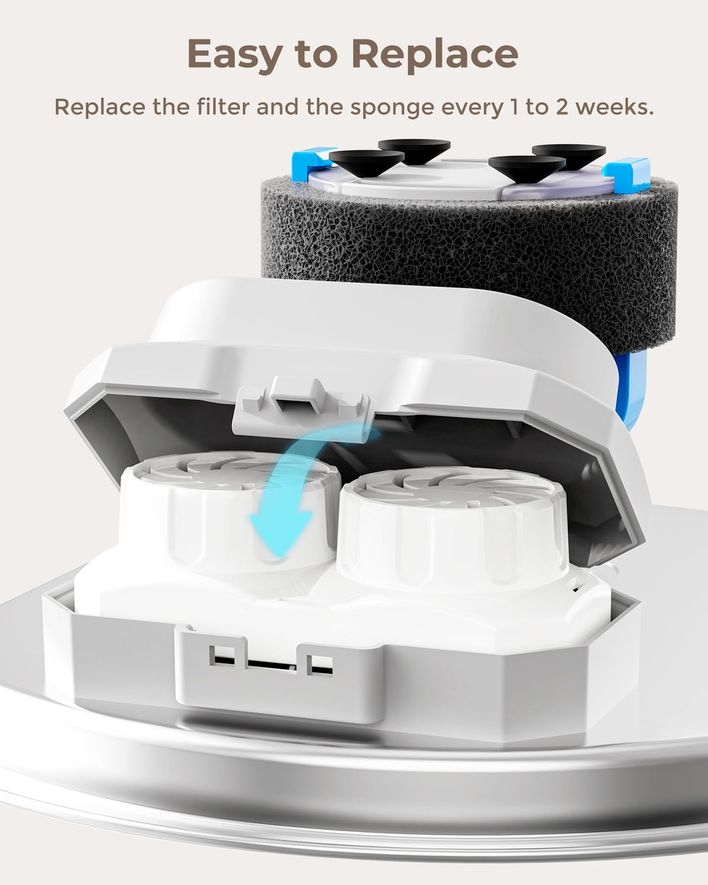 Neareal 3-stage filtration system reduces debris and odors in water.