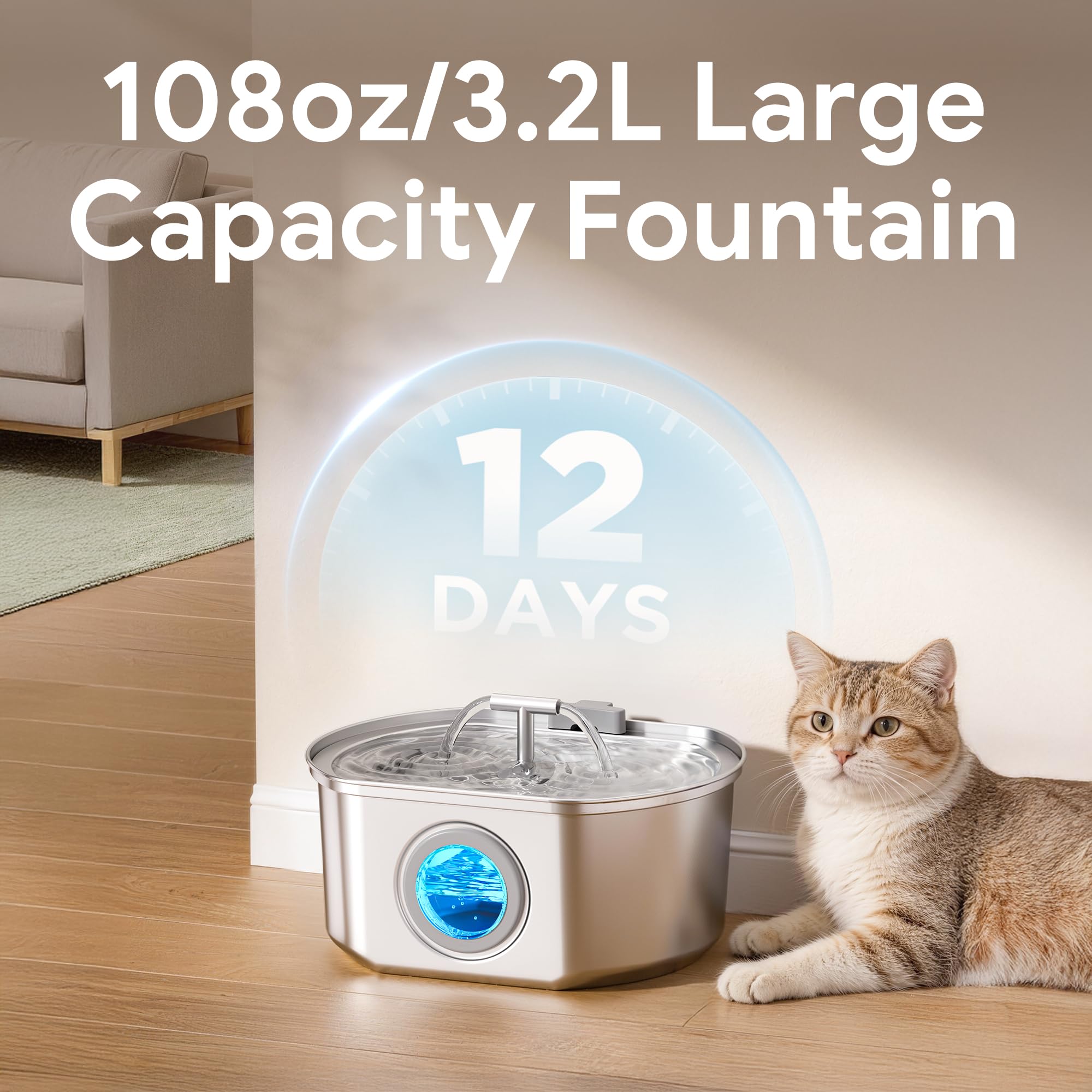 Neareal cat water fountain stainless steel body keeps water clean