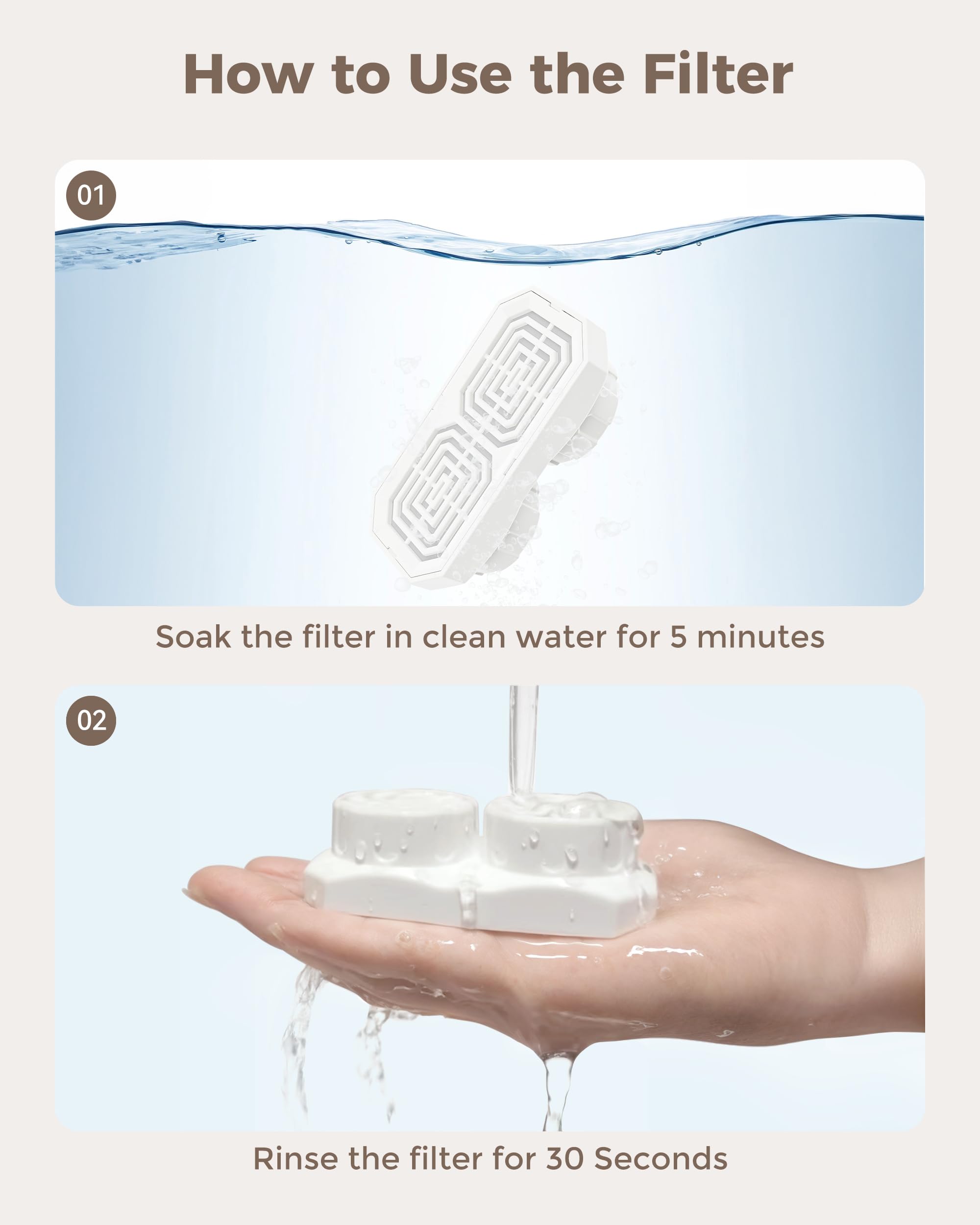 Neareal soak and flush step primes filters for optimal performance.