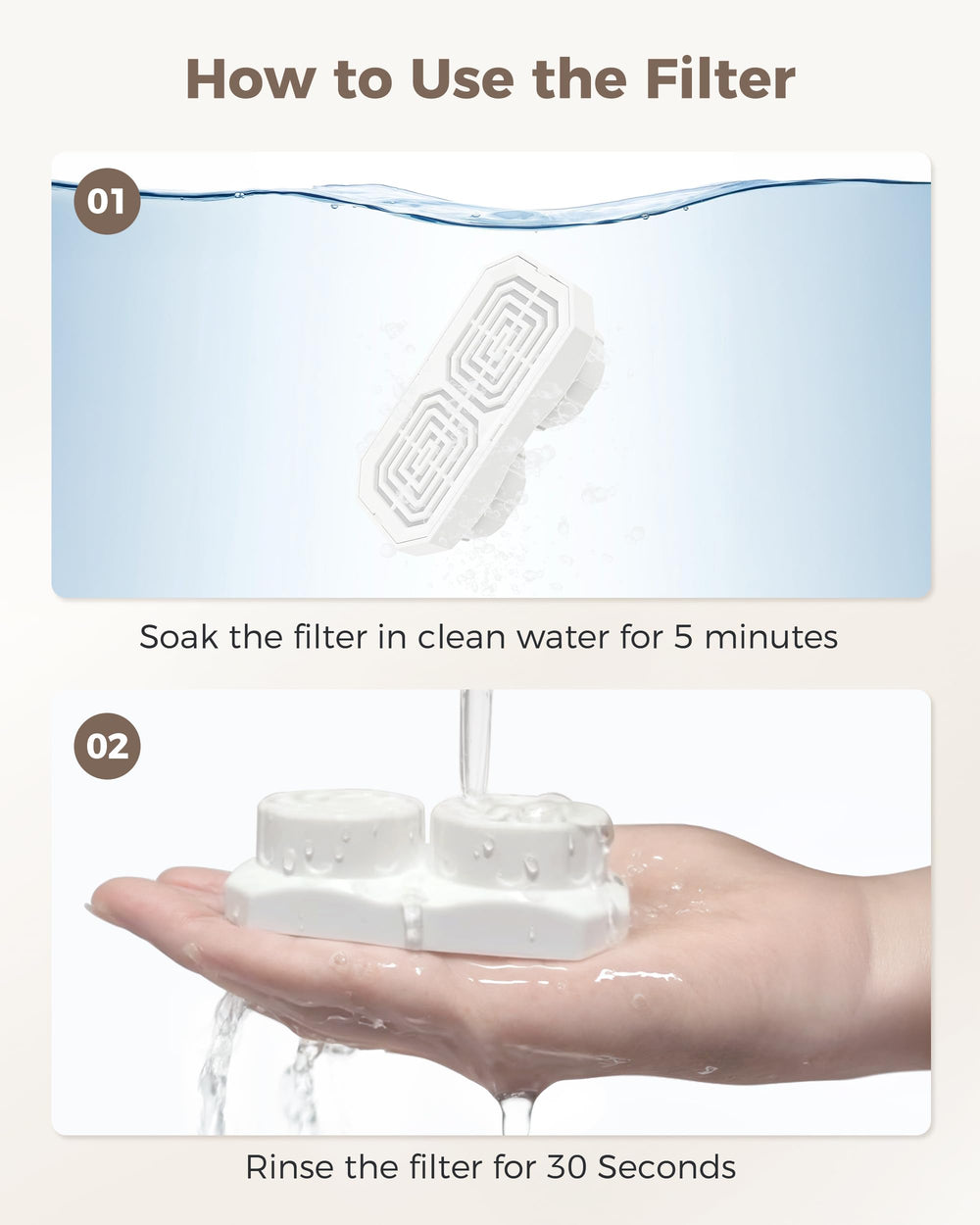 Neareal soak and rinse guide demonstrating quick prep before installation