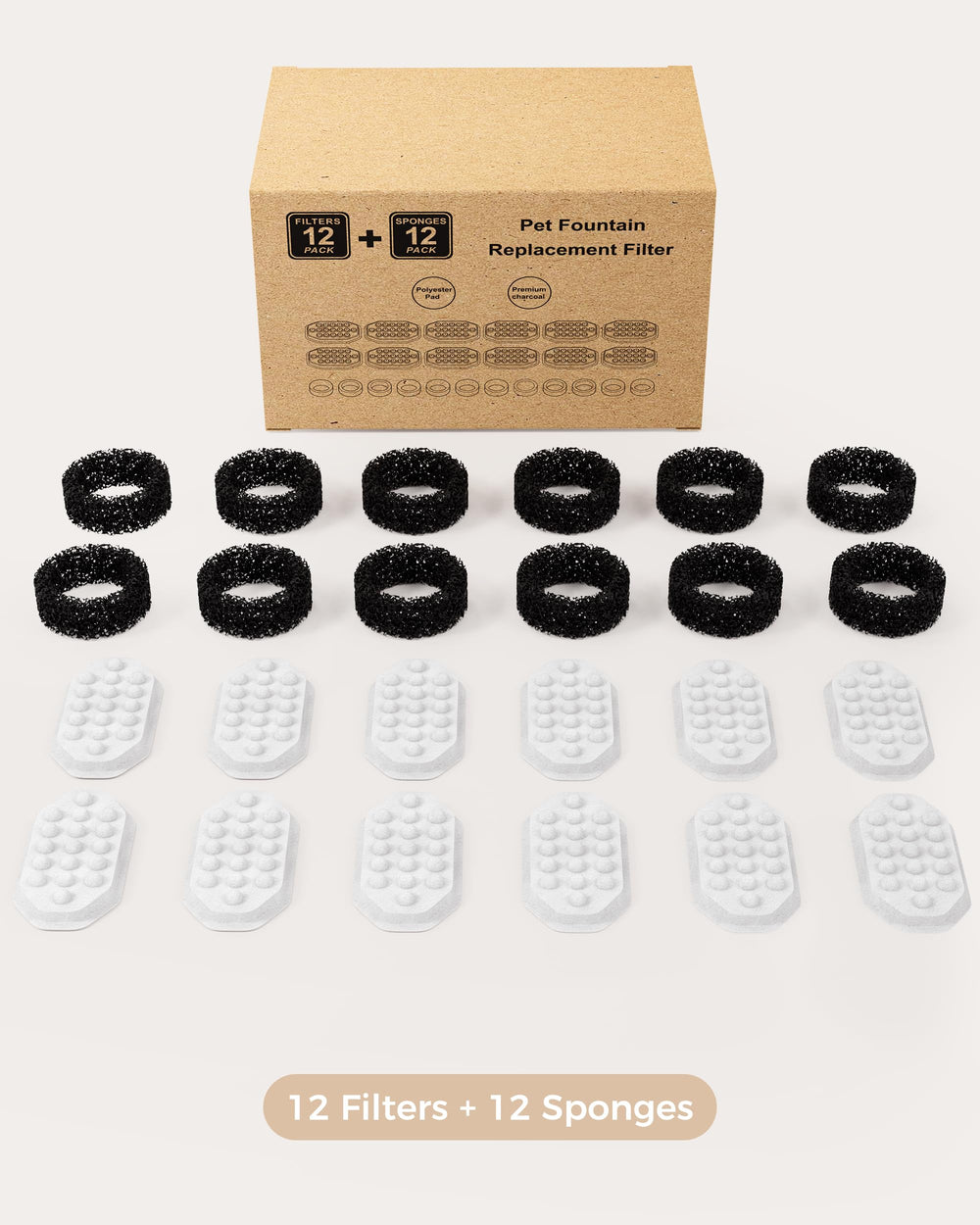 Neareal packaging includes filters and sponges ready for replacement.