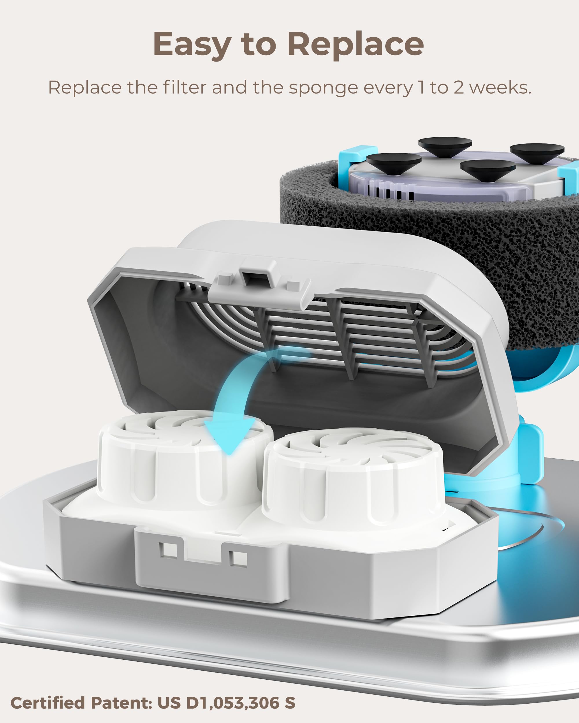 Neareal pre-filter sponge kit feature, highlighting easy replacement.