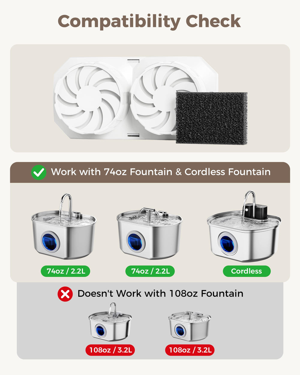 Neareal pre-filter sponges trap hair and debris for cleaner fountain water
