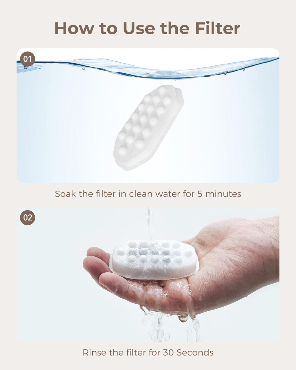 Neareal usage tips image shows soak and rinse steps.