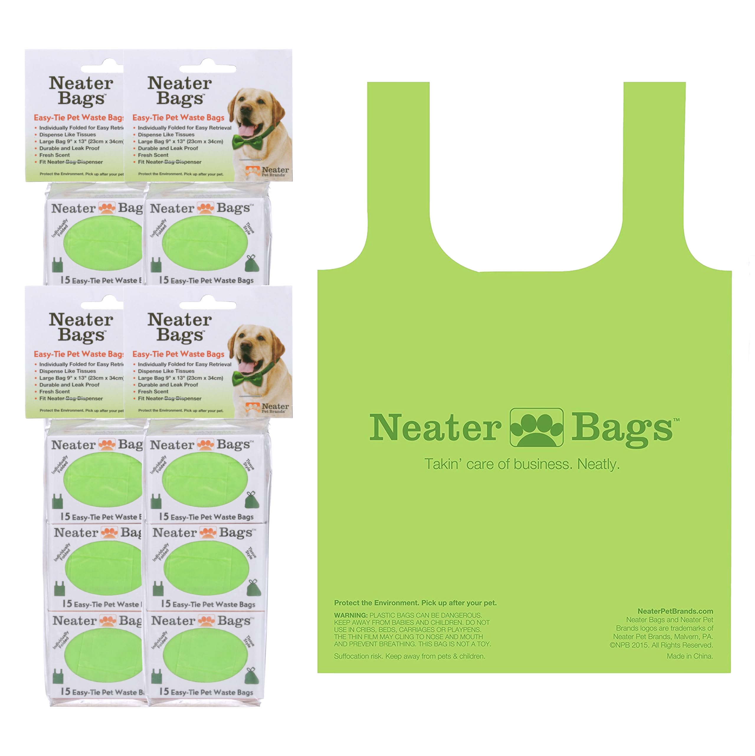 Neater Bags demonstrate dispensing one-at-a-time for quick walks and cleanups.