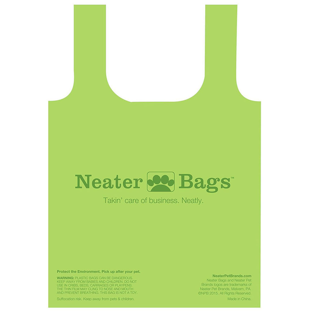 Neater Bags showing easy-tie handles for secure disposal.