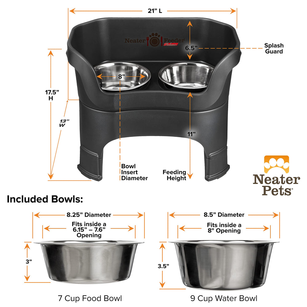 Neater Feeder Deluxe includes 7-cup food and 9-cup water bowls