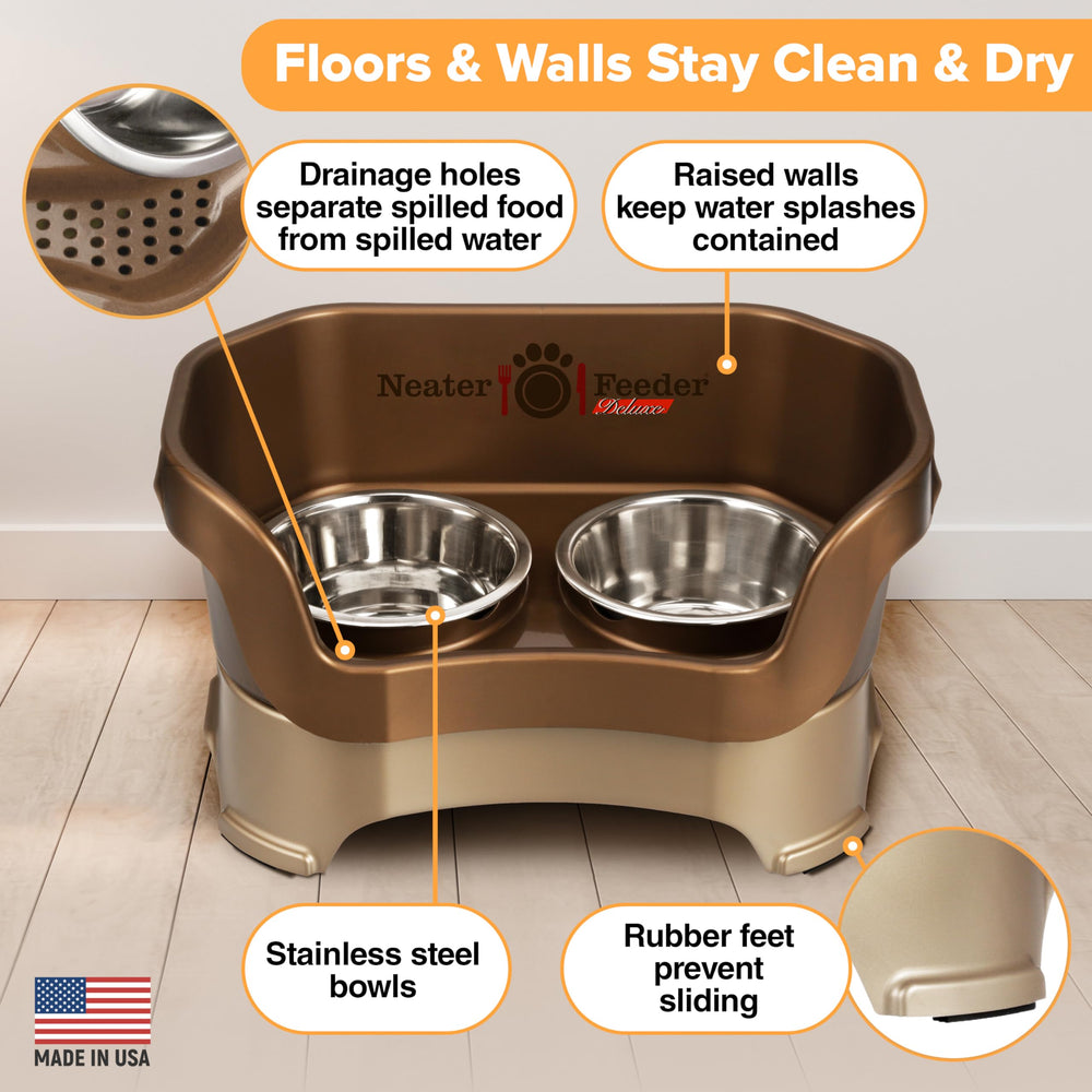 Drainage system and splash-proof walls of Neater Feeder Deluxe keep area dry