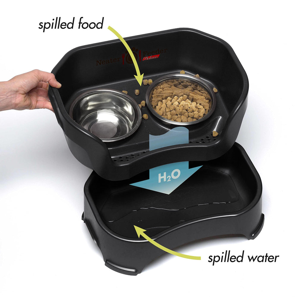 Neater Feeder Deluxe 7-cup food bowl and 9-cup water bowl setup.