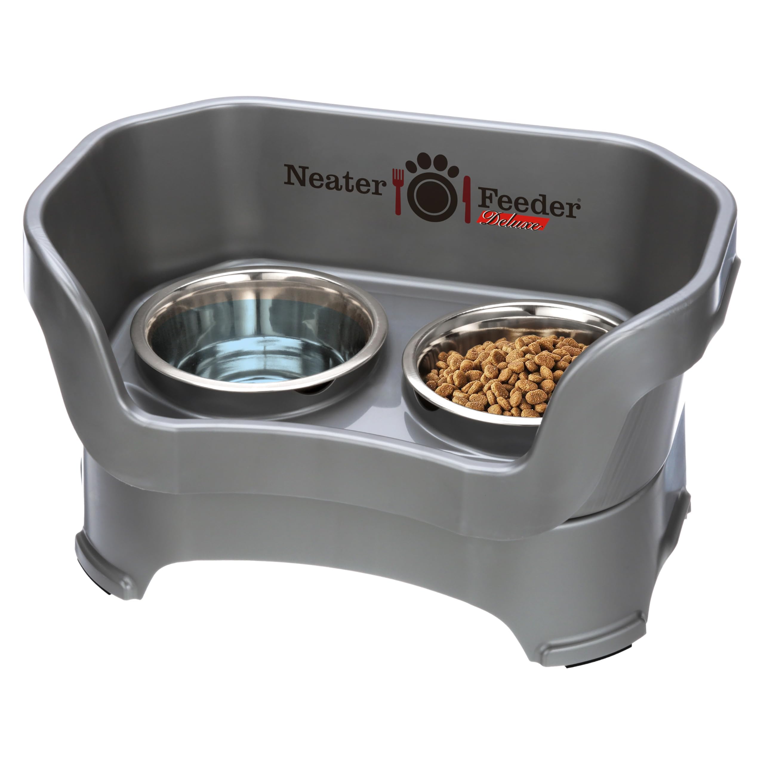 Neater Feeder Deluxe station keeps spills contained for a cleaner feeding area.