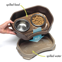 Close-up of Neater Feeder Deluxe raised bowls in stainless steel