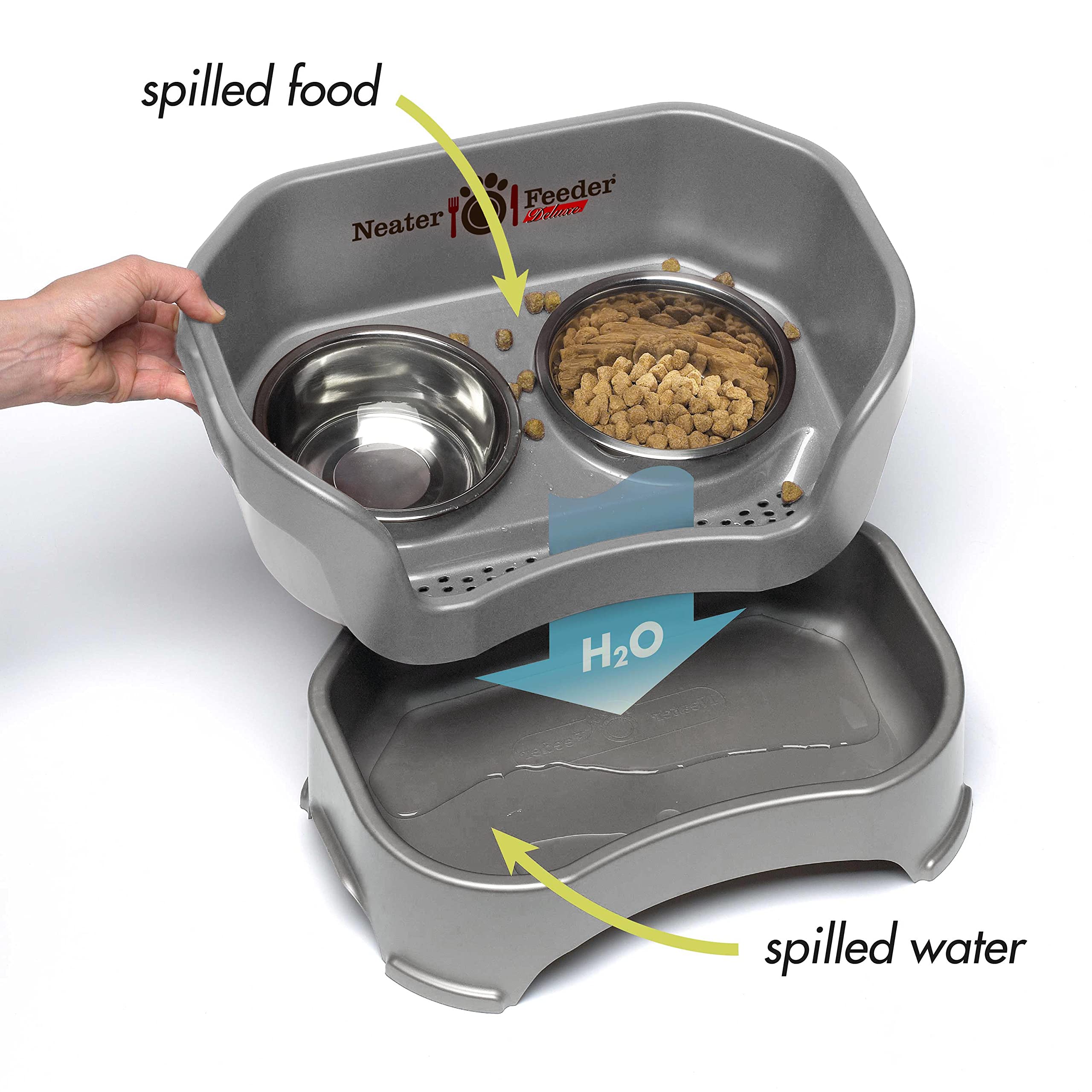 Neater Feeder Deluxe raised bowls provide comfortable dining height for medium dogs.