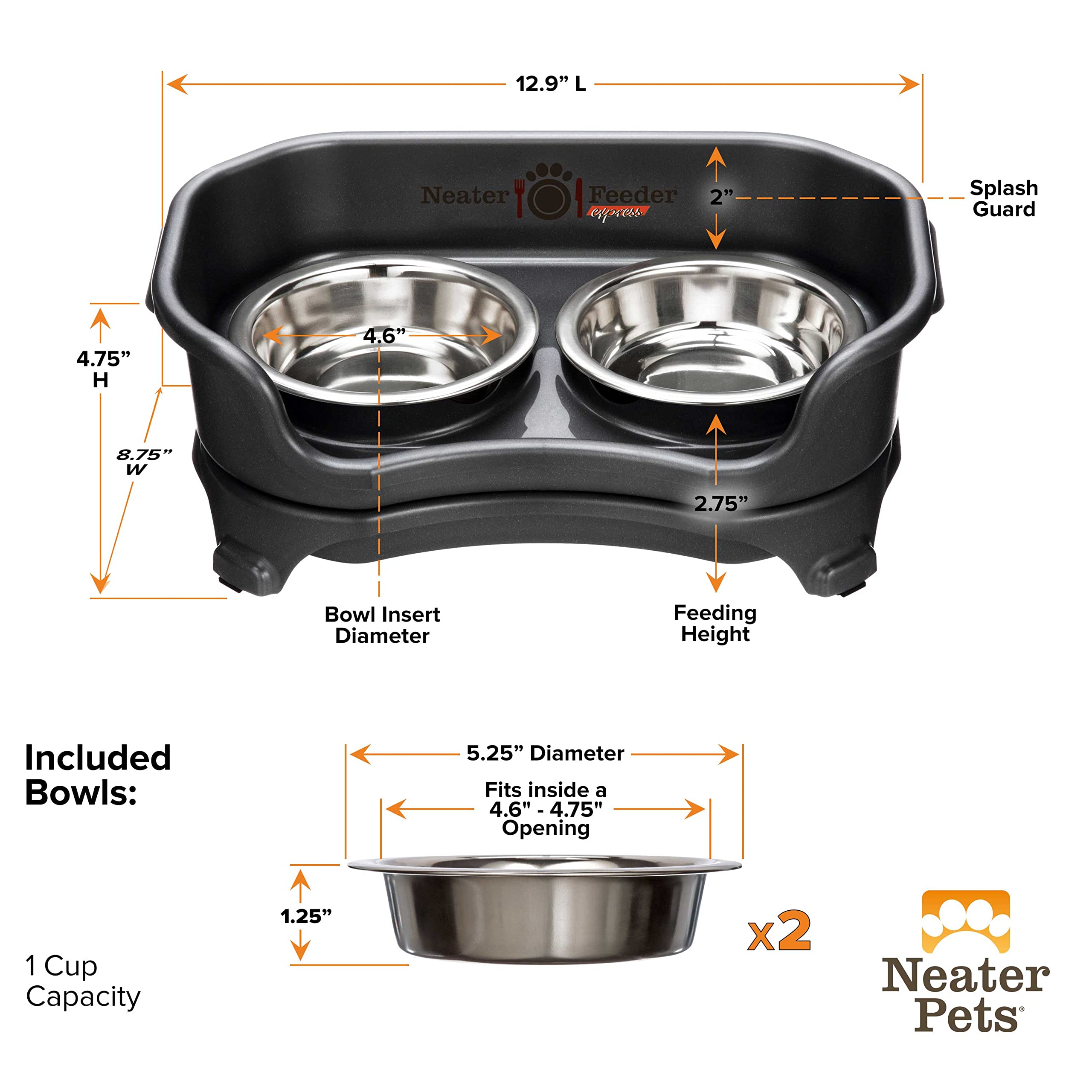 Neater Feeder Express 2.75-inch feeding height supports ergonomic eating for cats.