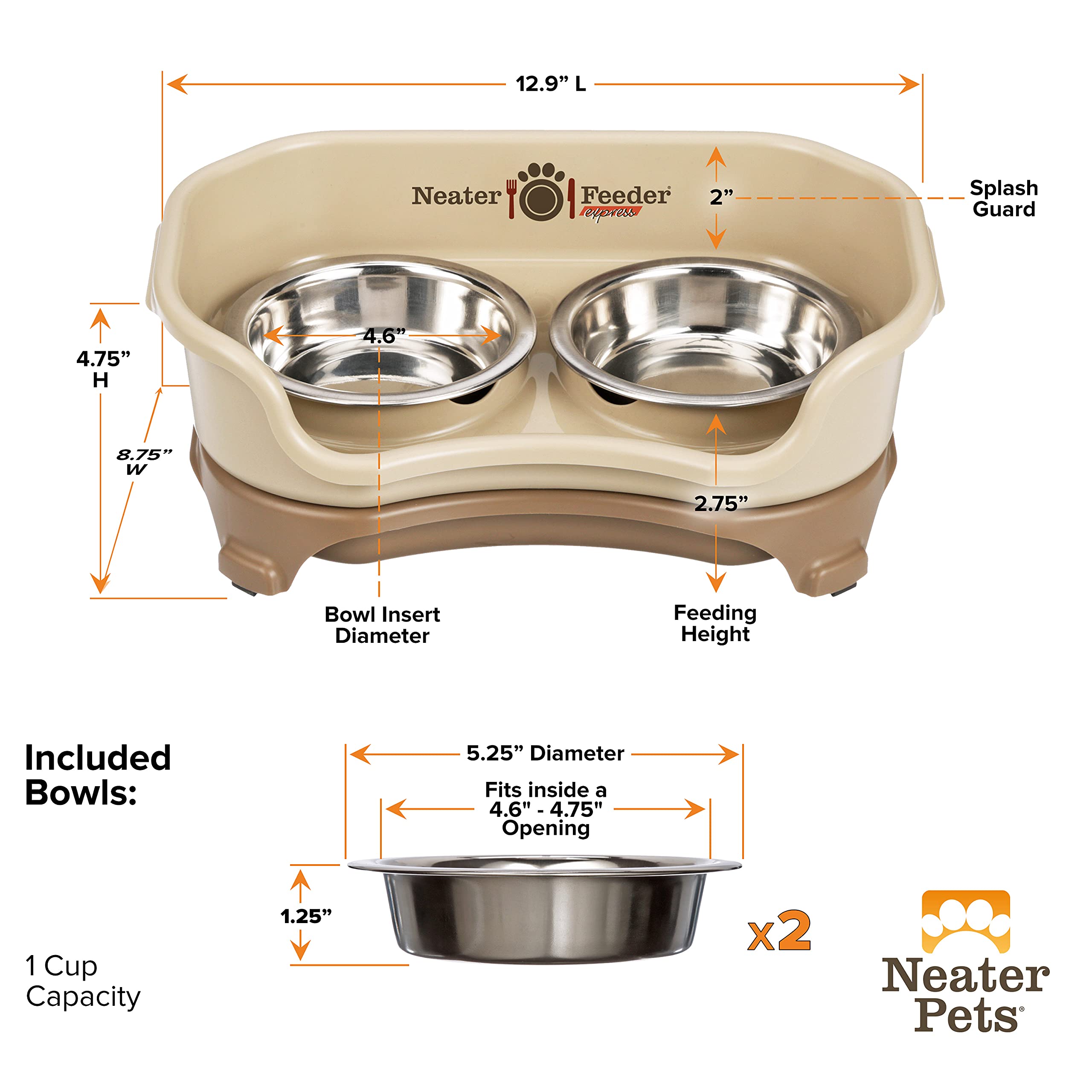 Neater Feeder Express dishwasher-safe bowls for easy cleanup.