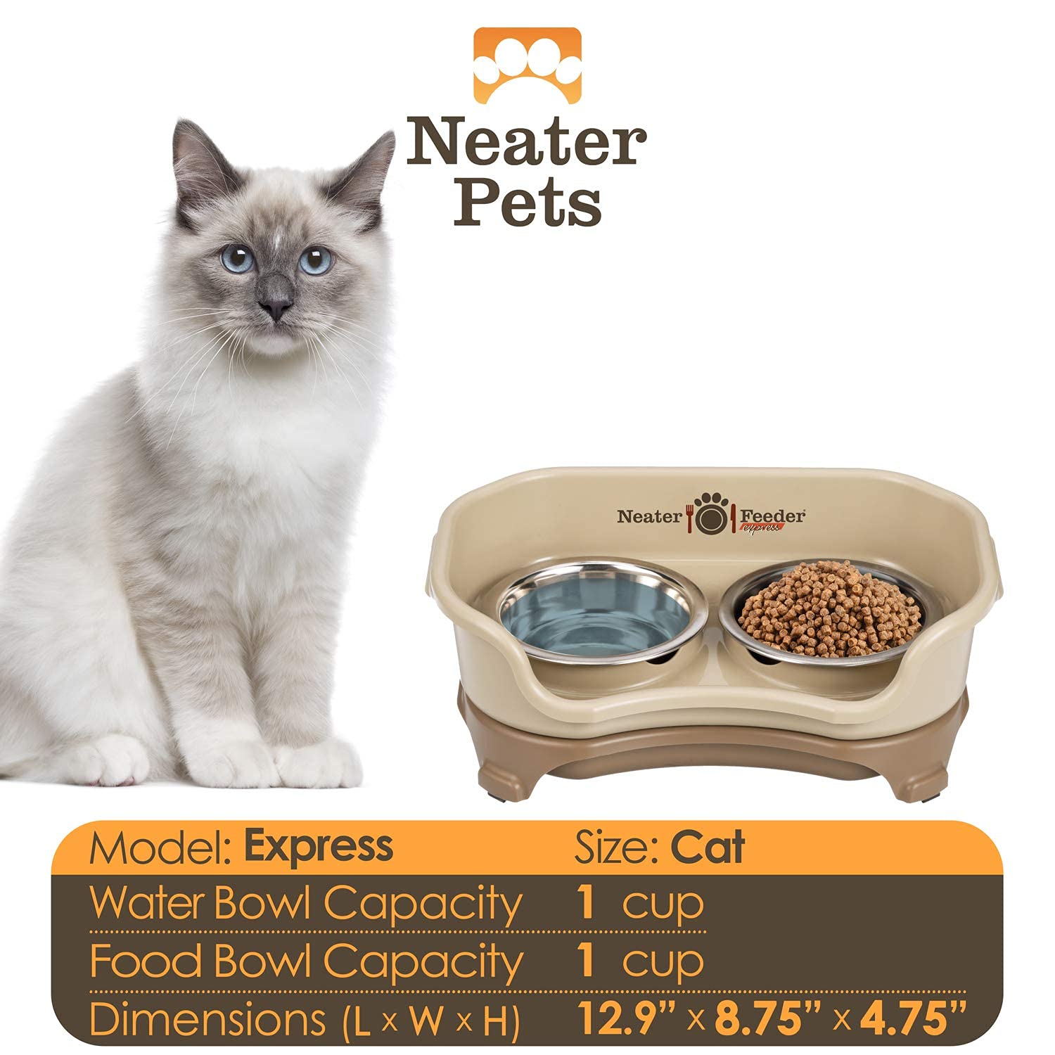 Neater Feeder Express food and water dishes for a tidy setup.