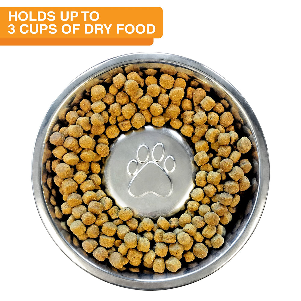 Includes a 7-cup bowl and a 3-cup slow-feed bowl for portions.