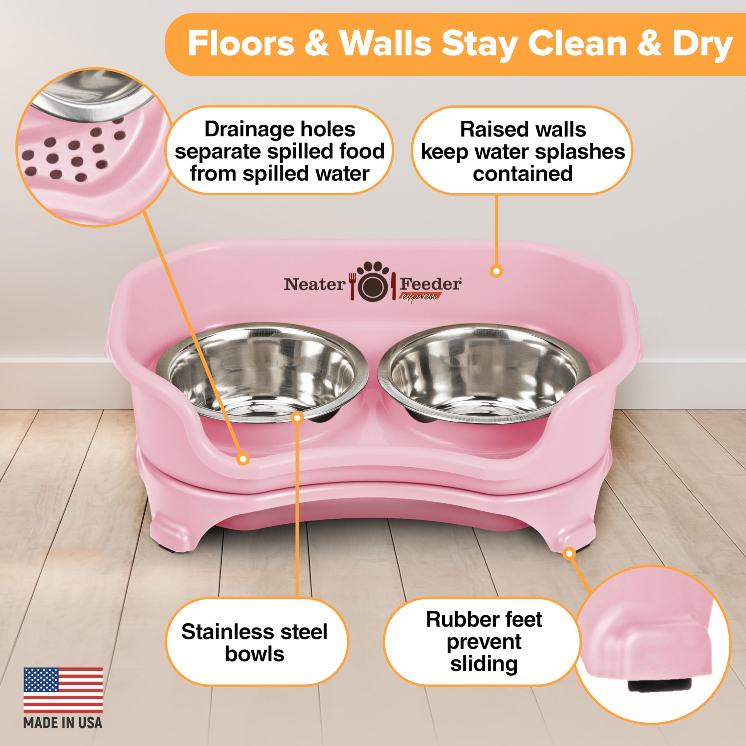 Neater Feeder Express pink finish adds cheerful style to meals.