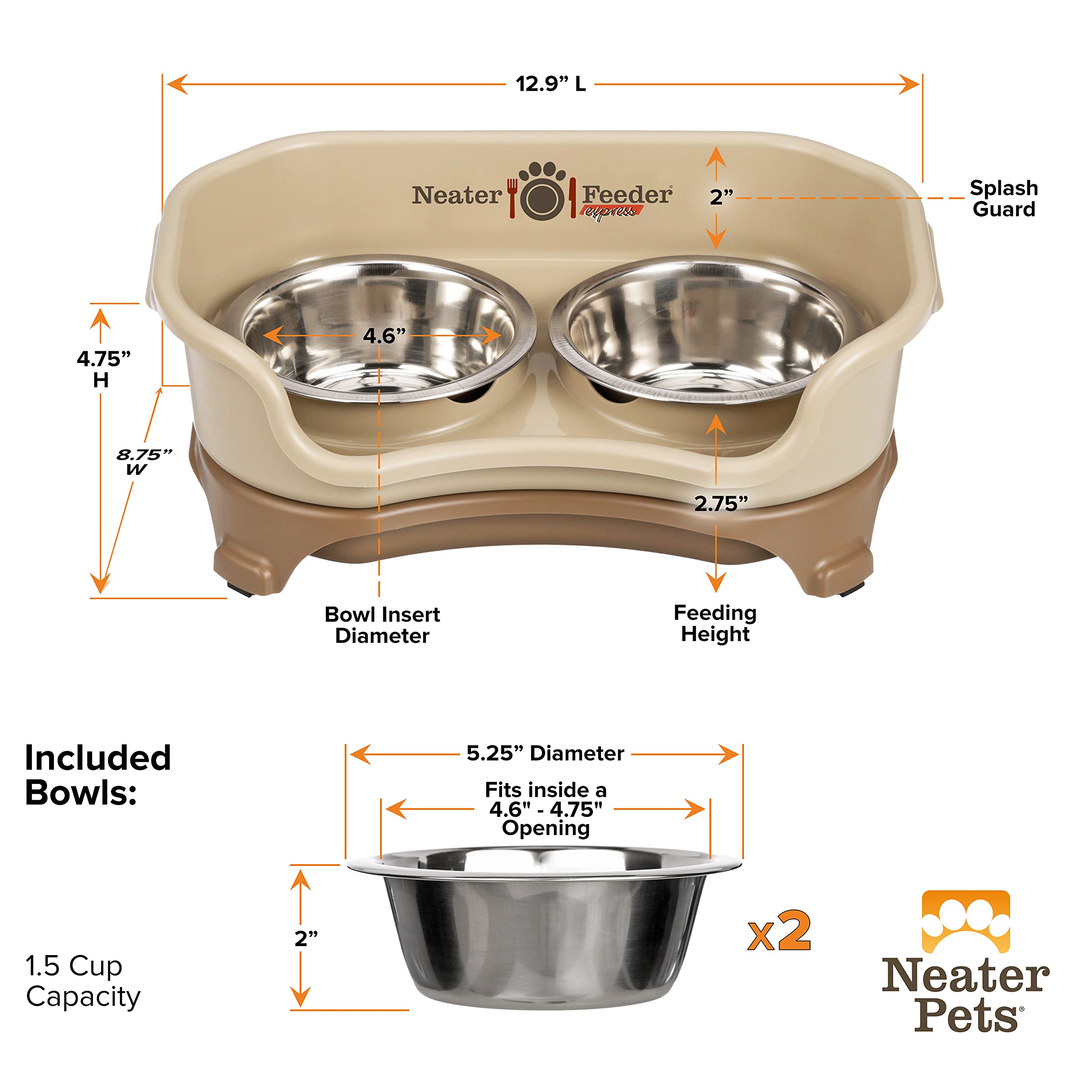 Neater Feeder Express spill-proof design reduces mess during meals.