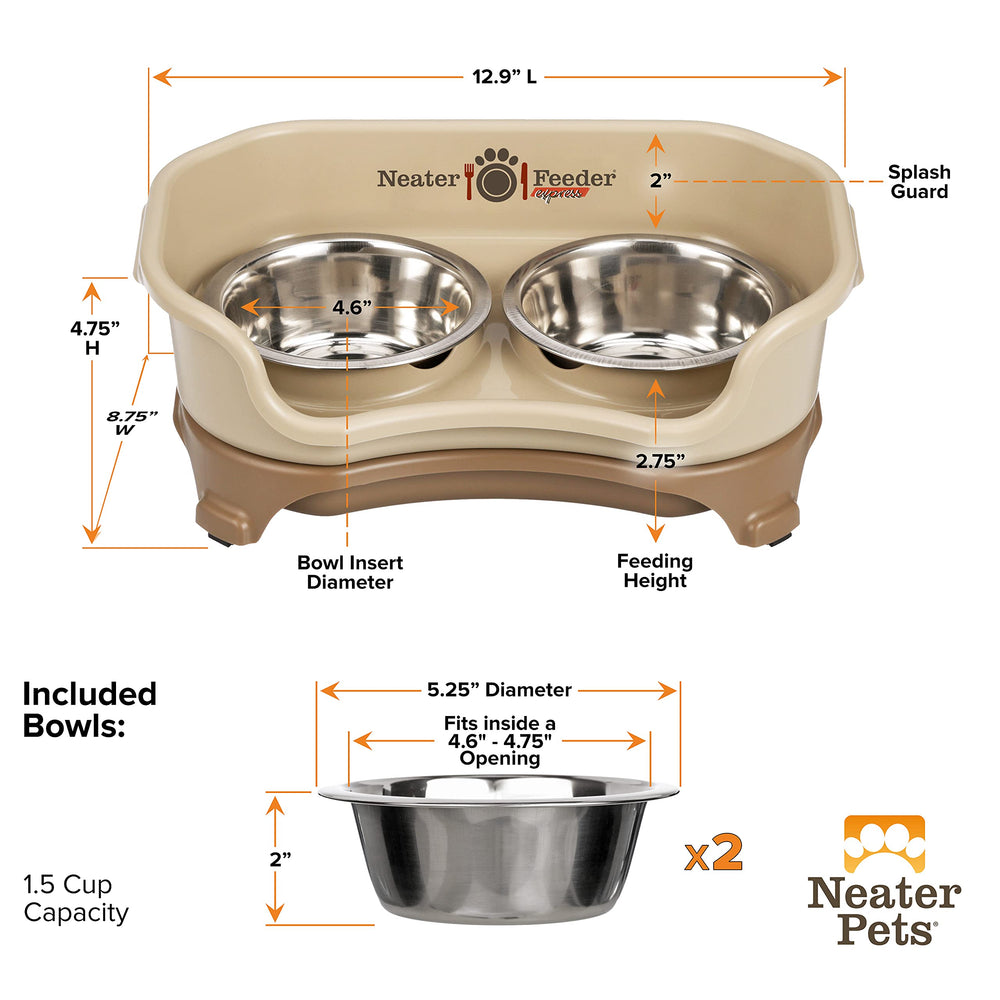Neater Feeder Express spill-proof design reduces mess during meals.