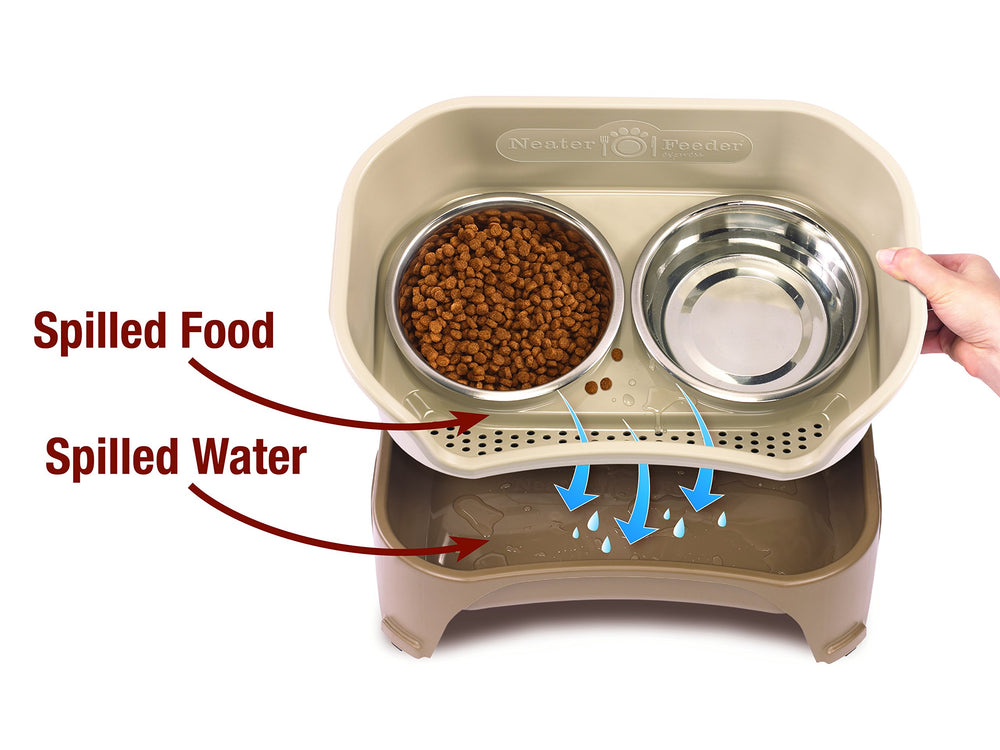 Two stainless steel bowls from Neater Feeder Express are easy to clean.