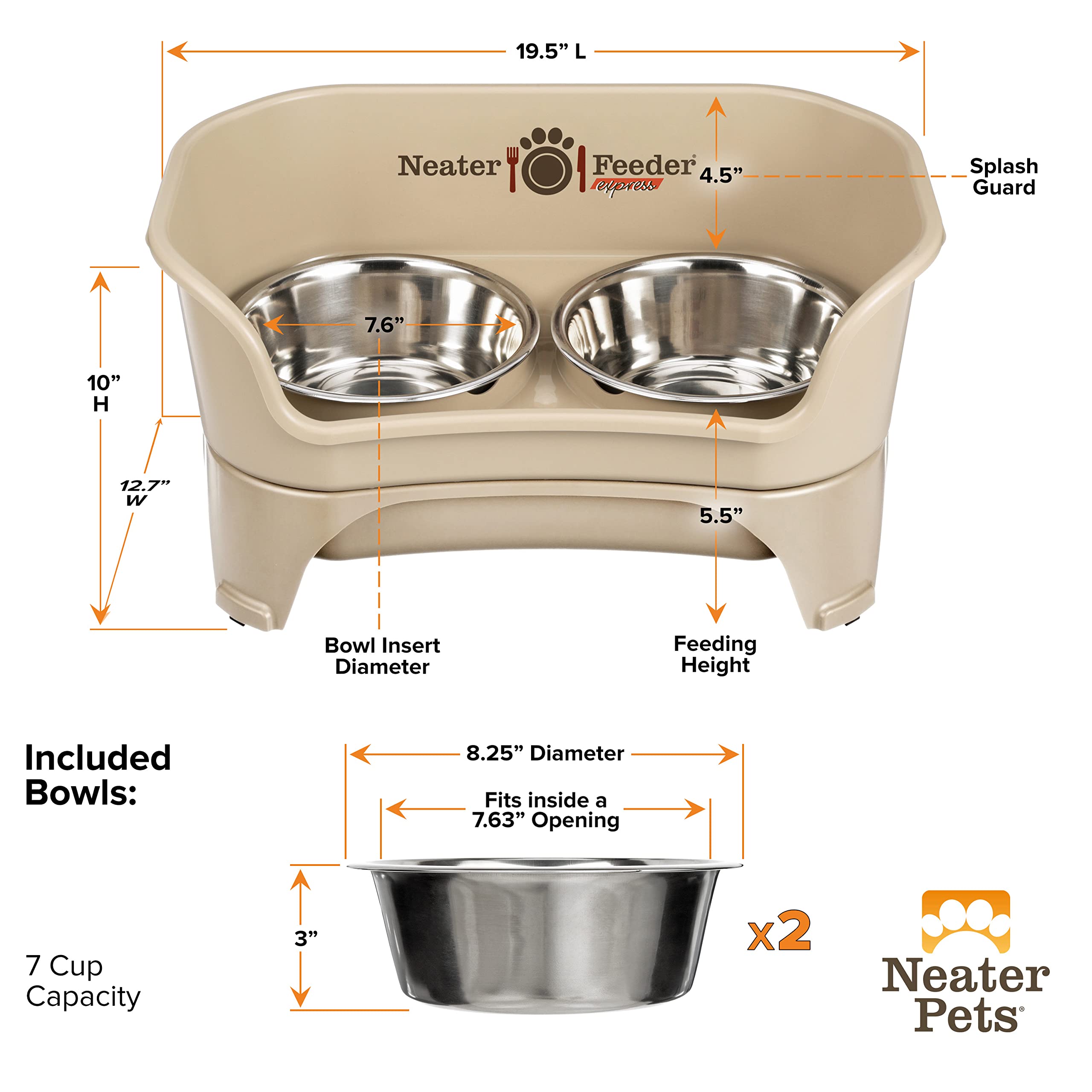 Neater Feeder Express two bowls offer 7-cup capacity each for meals.