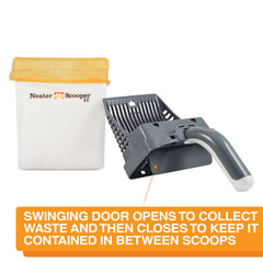 Dispenser attached to the Neater Scooper XL bin for quick refills.