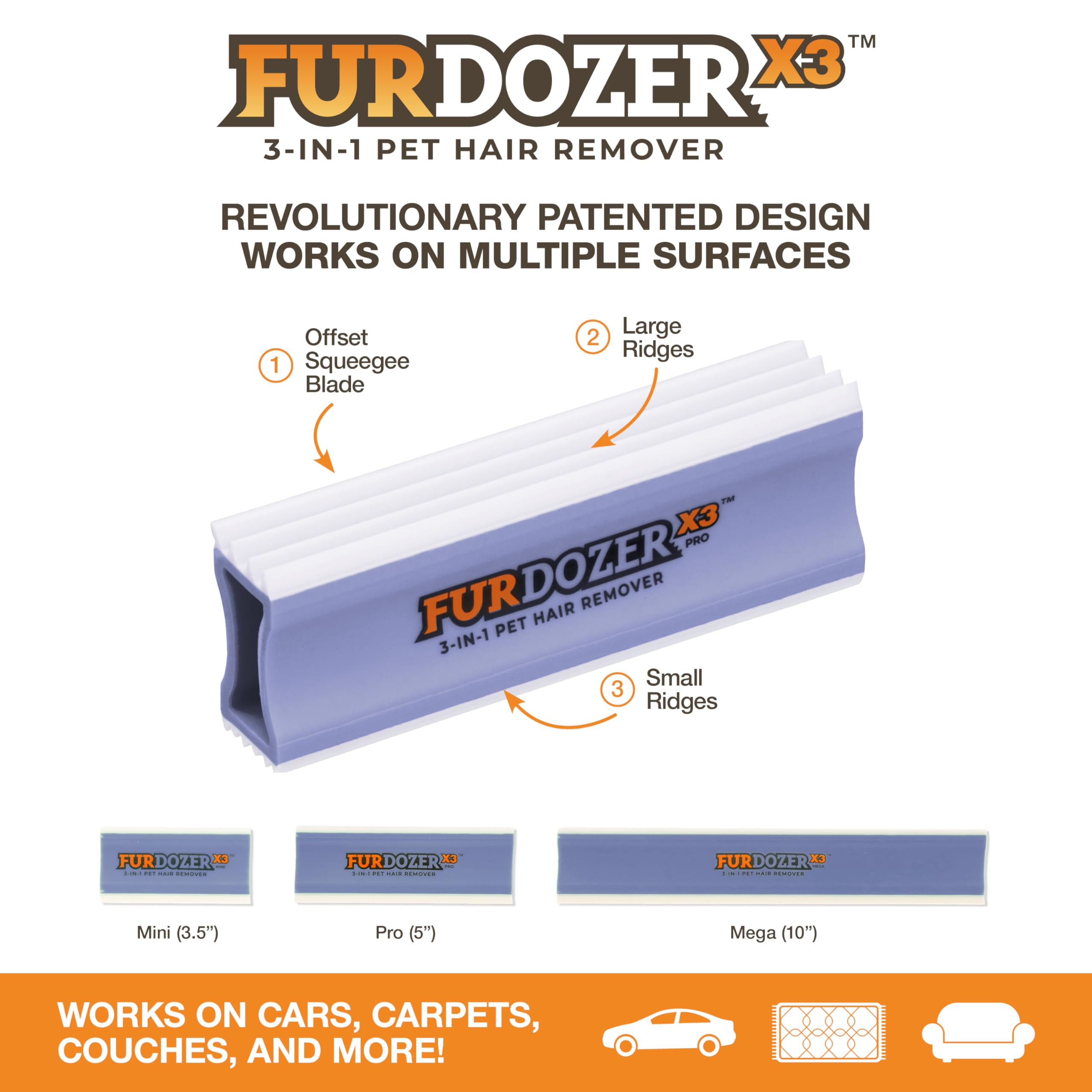 FurDozer in use on car interior showing crevice tool reaching tight gaps for detailing.