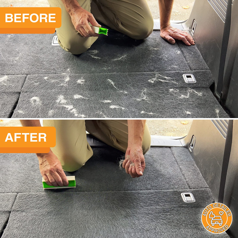 Neater Pet Brands FurDozer green set lifts embedded fibers from carpets and rugs.