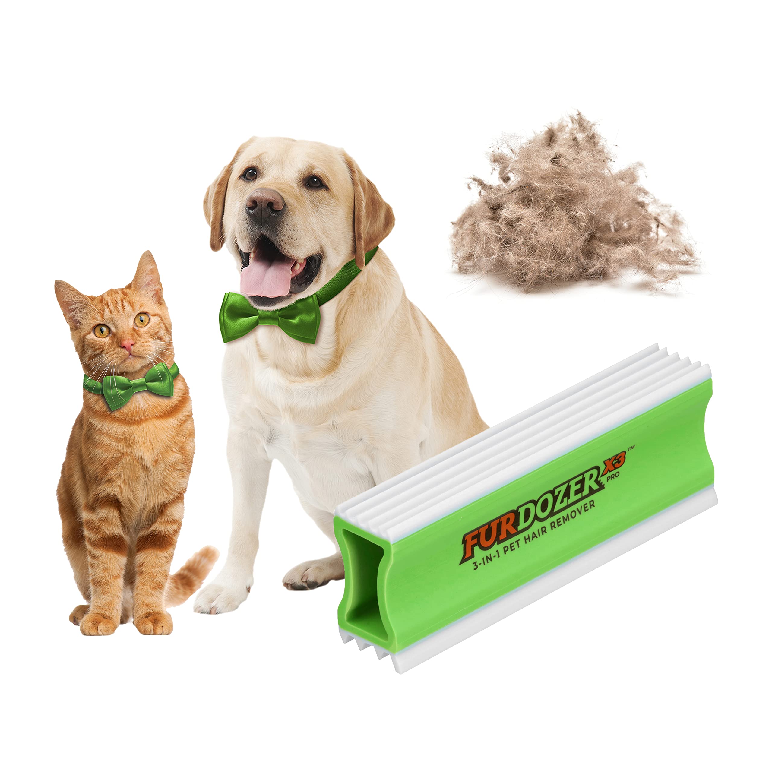 Neater Pet Brands FurDozer hair remover on sofa upholstery and carpets.