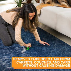 Neater Pet Brands FurDozer squeegee blade edge clears hair from textiles gently.