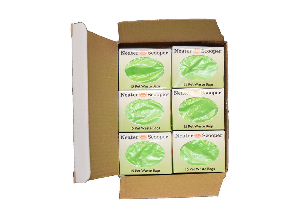 Neater Scooper green bags fit standard scoops and avoid interference.