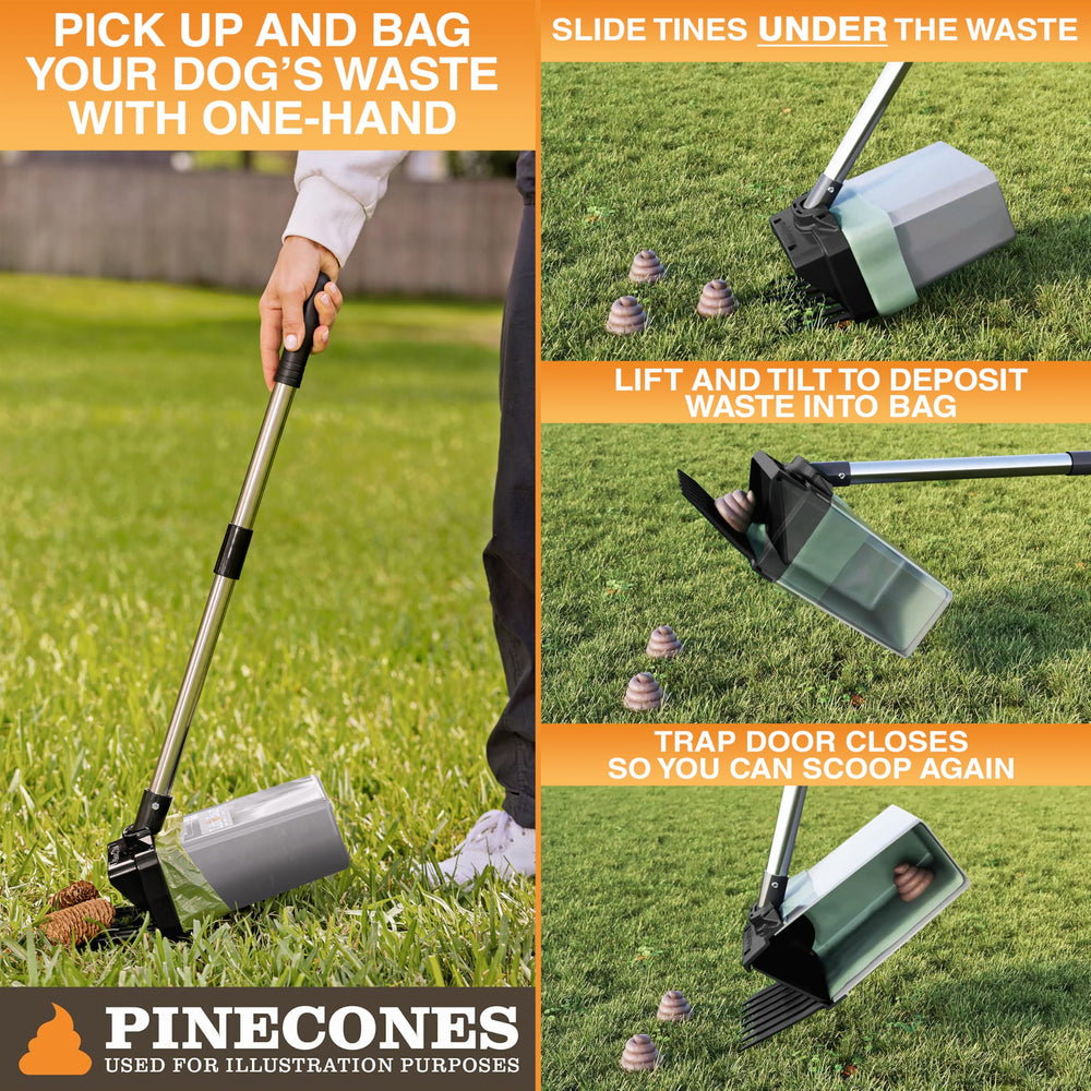 Under-waste-lift action demonstrates waste lifting with minimal residue in grass.