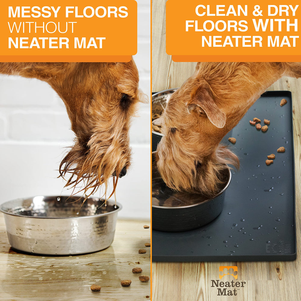 Neater Mat easy to clean with wipe, rinse, or dishwasher.