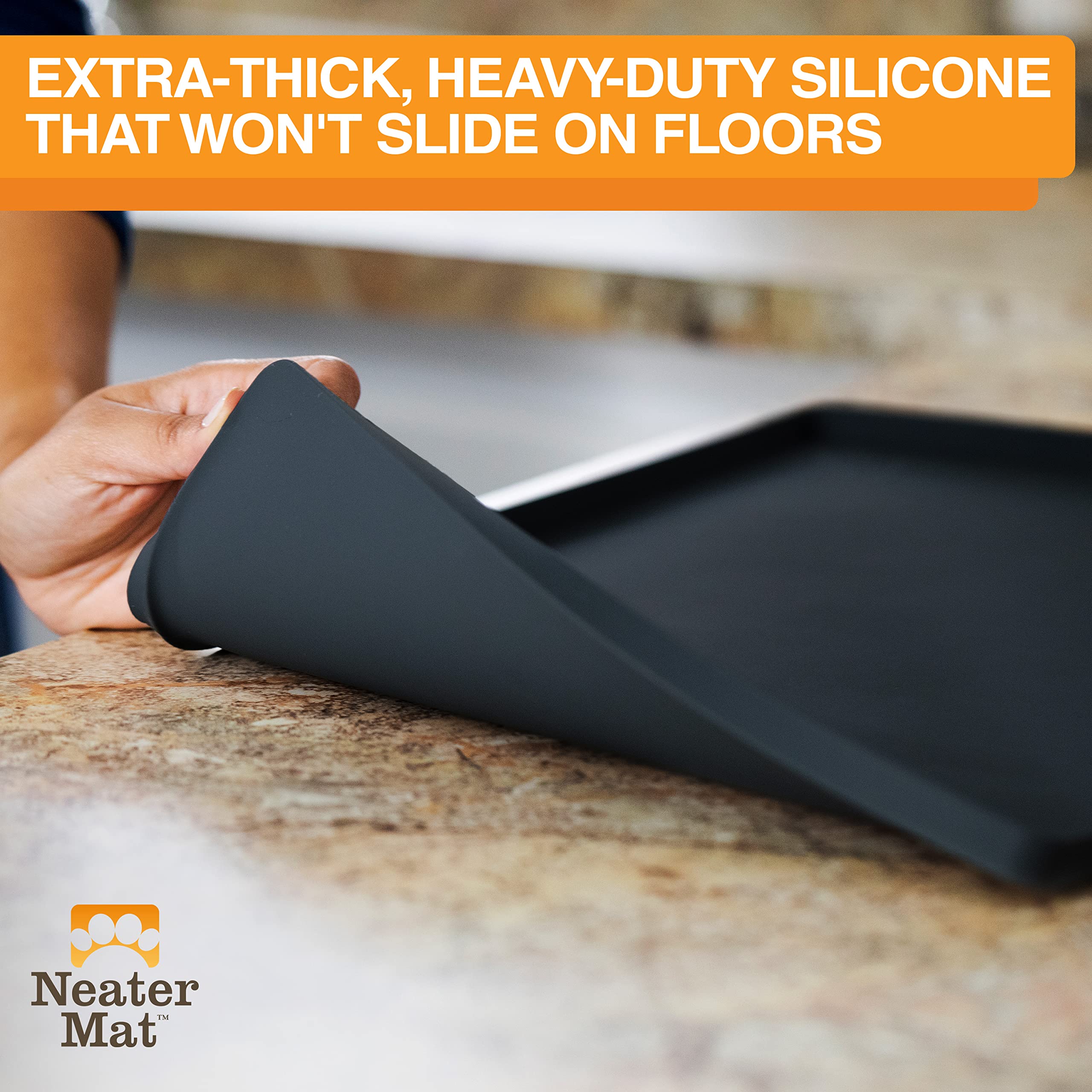 Neater Mat extra thick non-slip bottom keeps bowls steady.