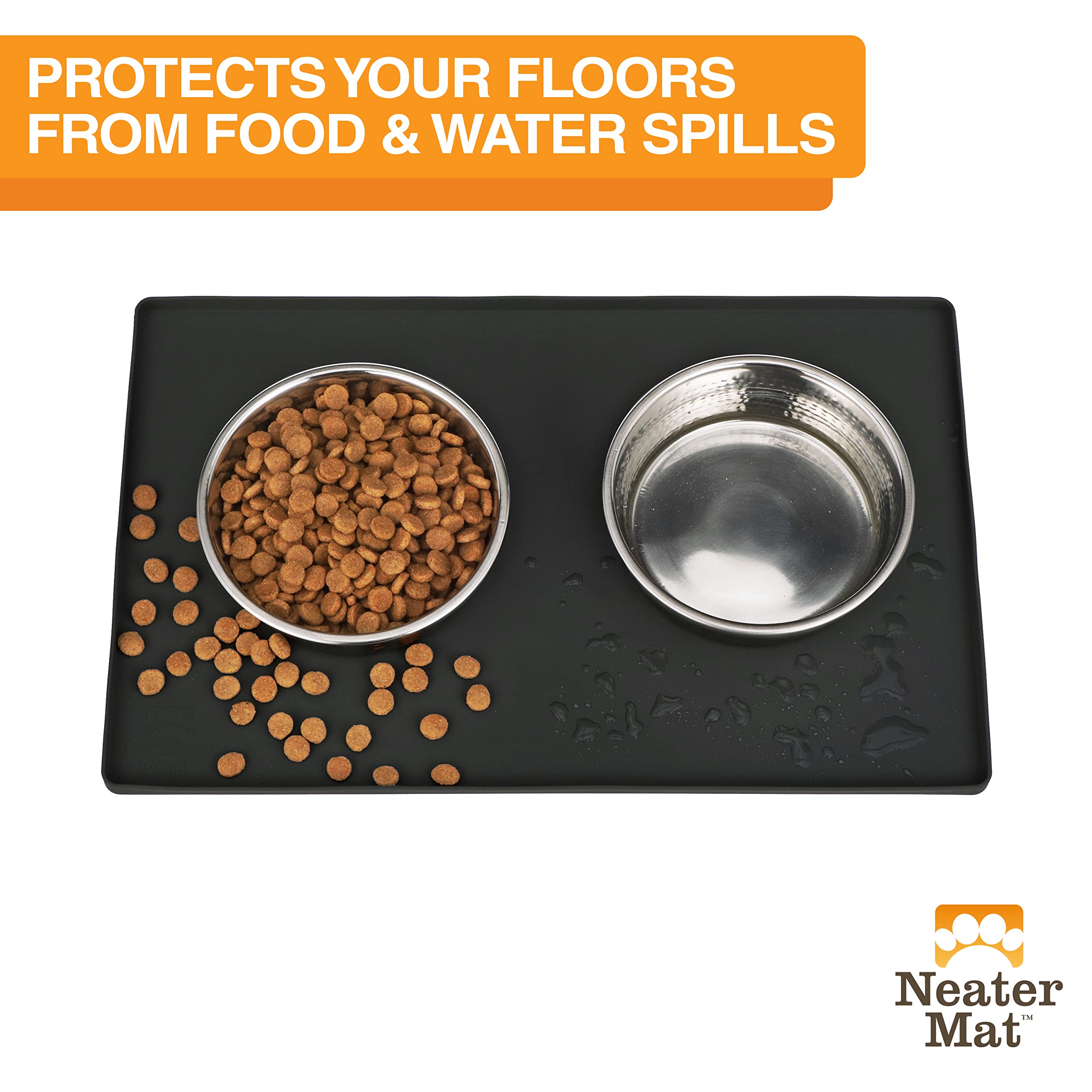 Neater Mat raised edge keeps spills contained around bowls.