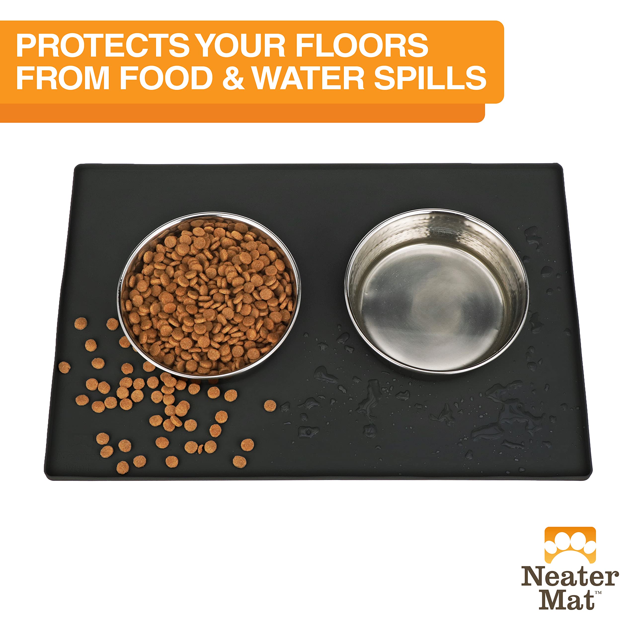 Neater Mat raised edge design helps contain spills.