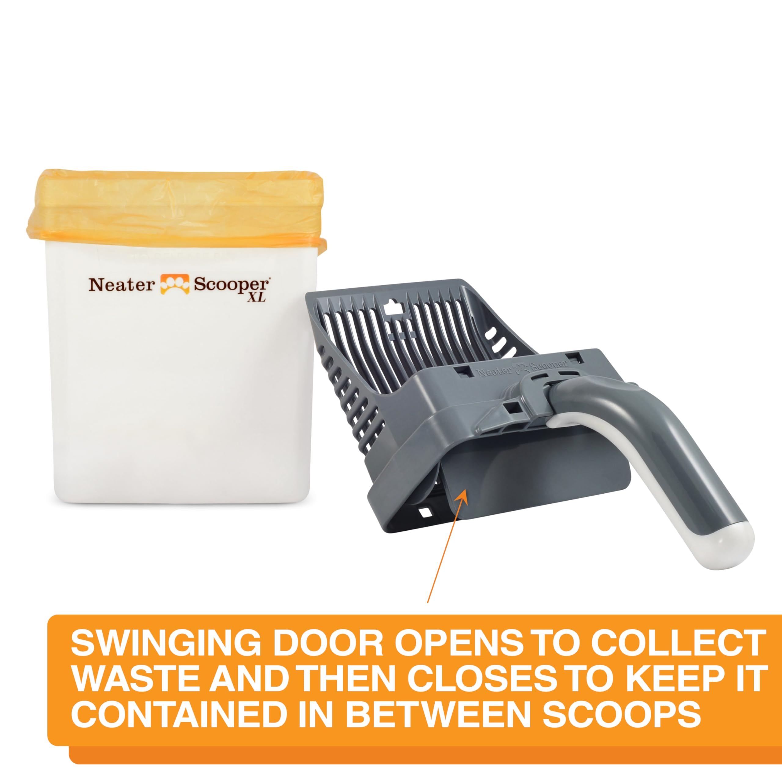 Neater Scooper XL bag dispenser attached for easy refills.