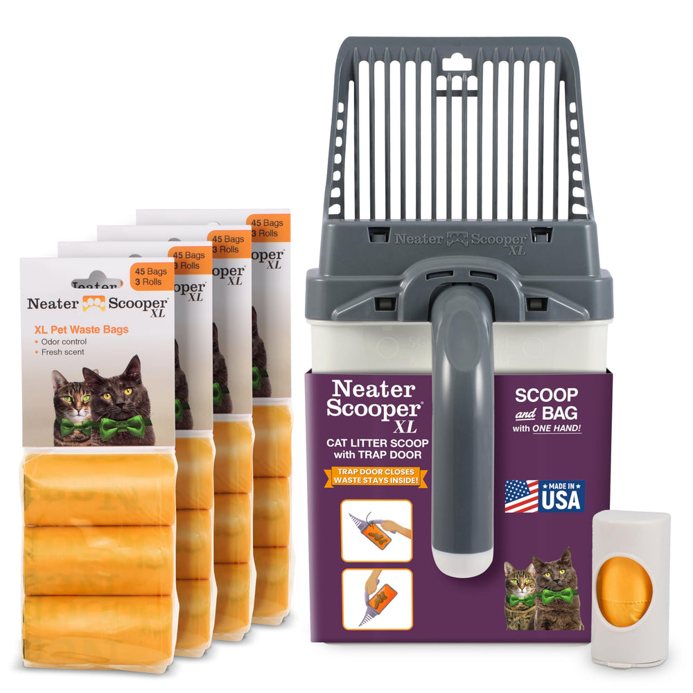 Neater Scooper XL cat litter scoop in action for mess-free cleaning.