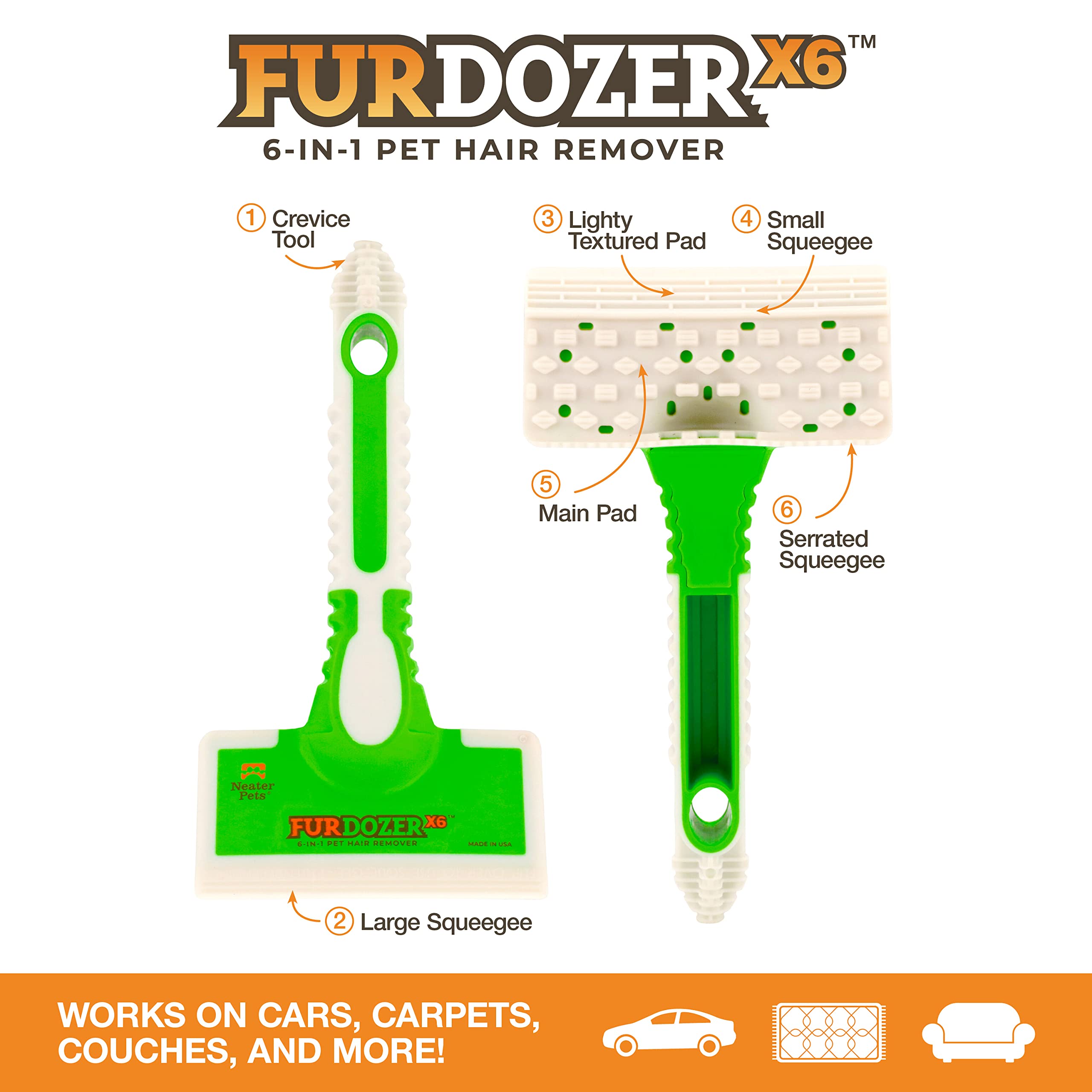 Neater Pet FurDozer X6 crevice blade edge for tight car spaces