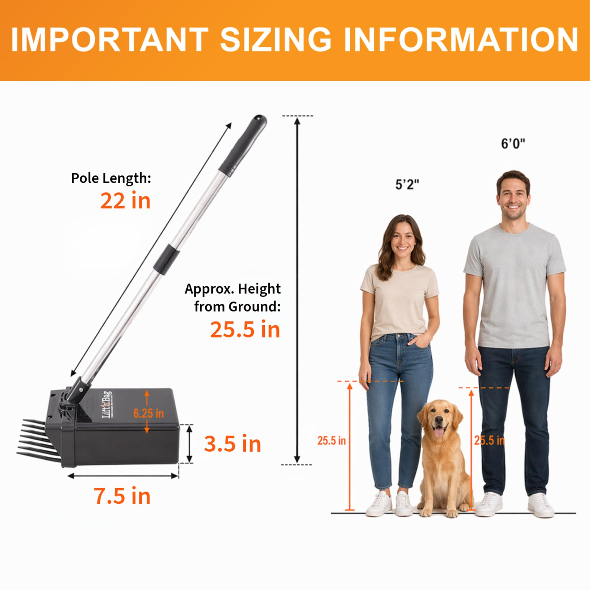 Neater Pet Brands Lift N’ Bag 2.0 22-inch pole extended for reach.