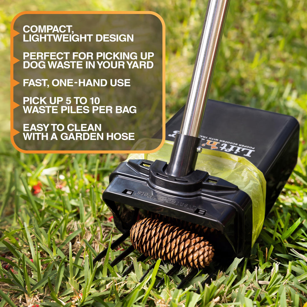 Neater Pet Brands Lift N’ Bag 2.0 enables one-handed cleanup.