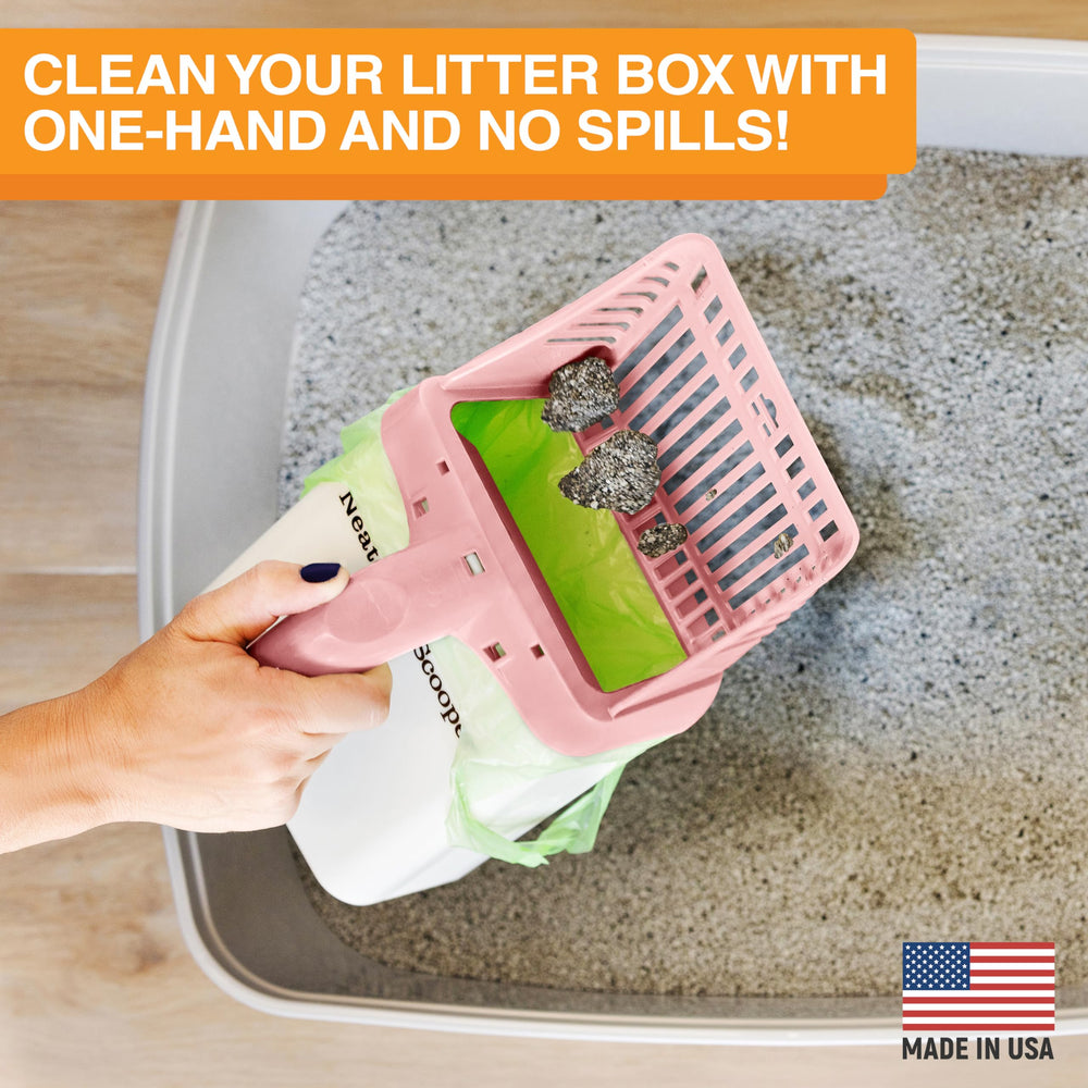 Bin doubles as a discreet scoop holder for tidy storage.