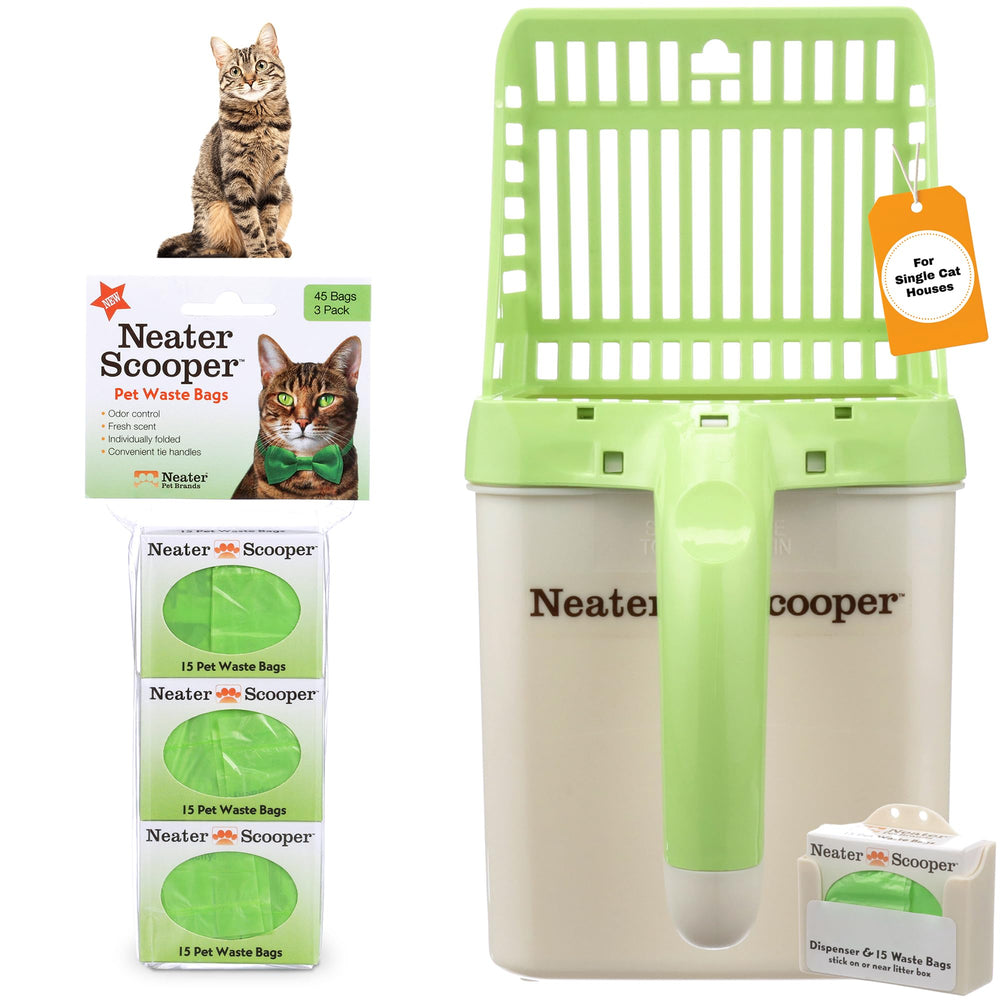 Neater Scooper with standard bag-dispense for mess-free cleanup