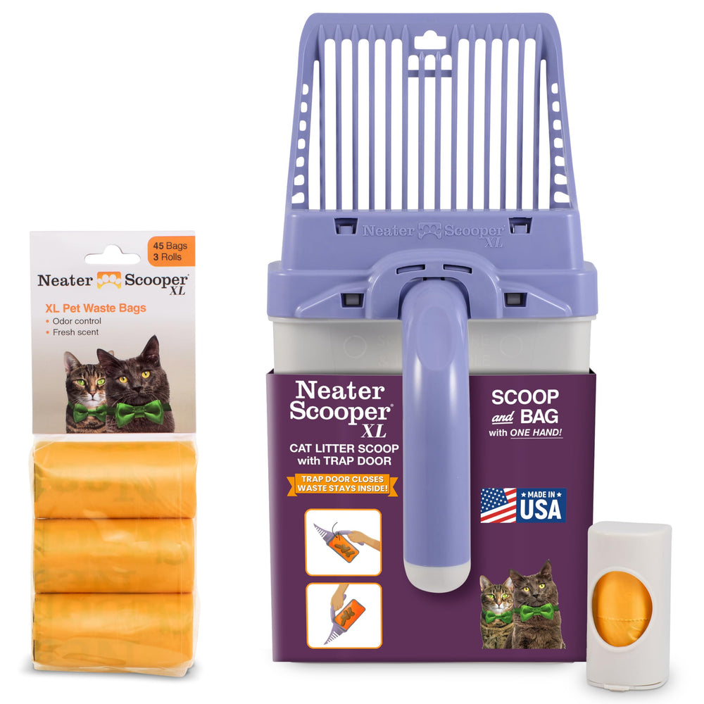 Neater Scooper XL cat litter scoop with ergonomic handle for one-handed use.