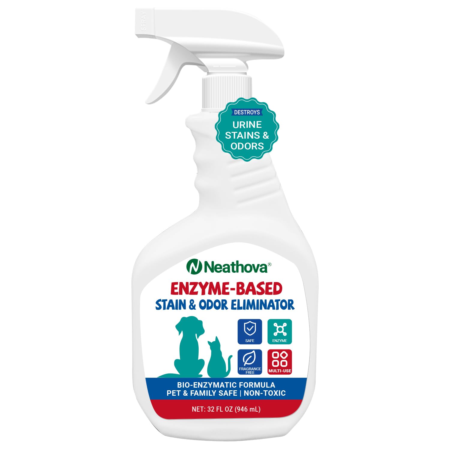 Neathova bottle-urine-destroyer: deep-clean action targets urine stains and odors on carpets and floors.