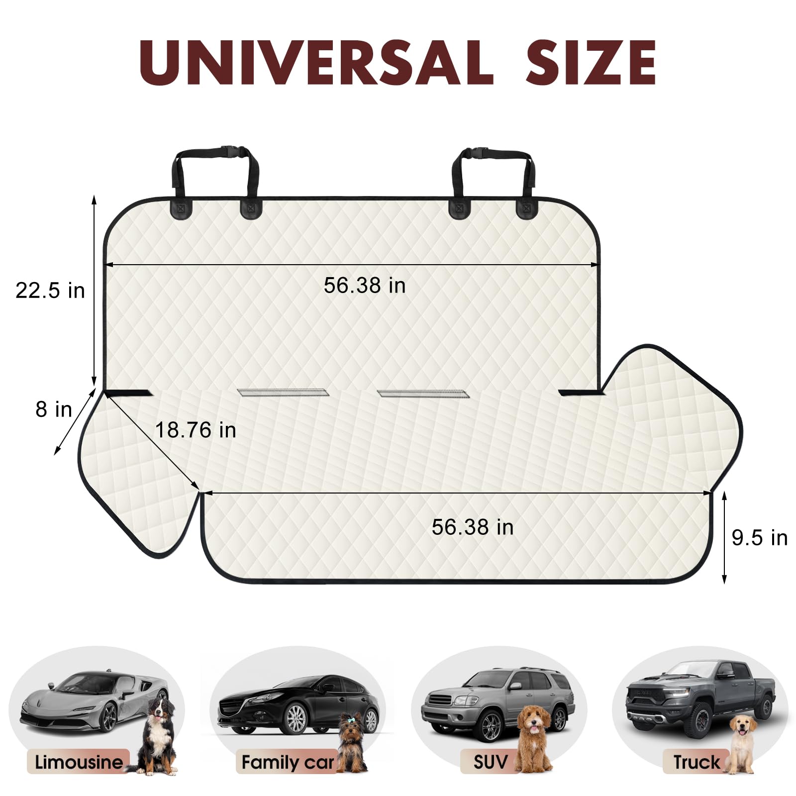 NECKORY backseat cover showing anti-slip anchors for secure fit