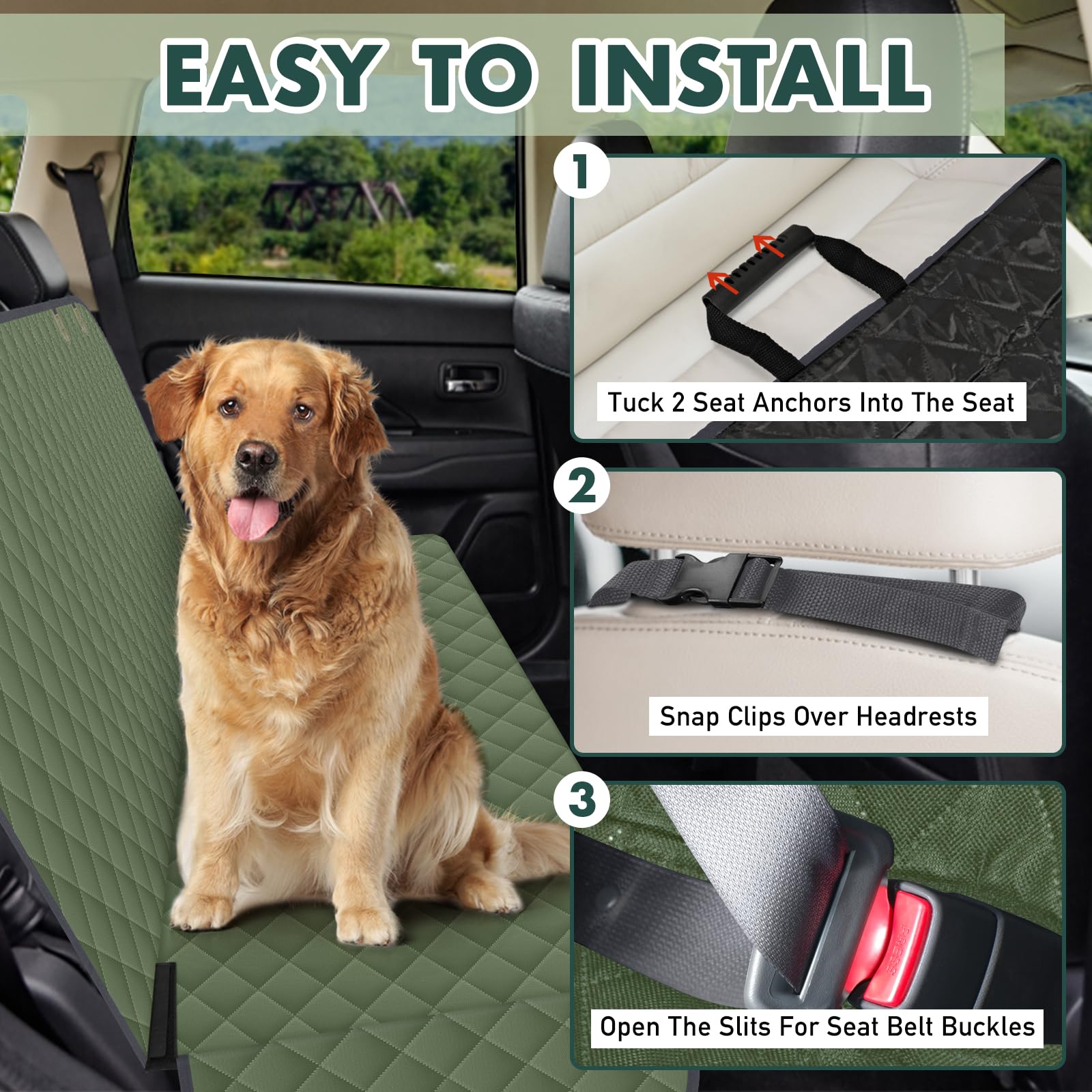 NECKORY backseat cover with non-slip anchors stays in place.