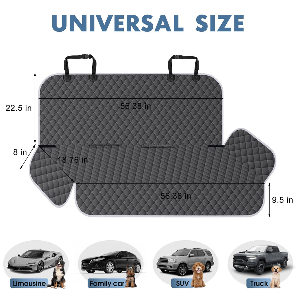 NECKORY backseat cover showing anti-slip backing to keep the seat secure.