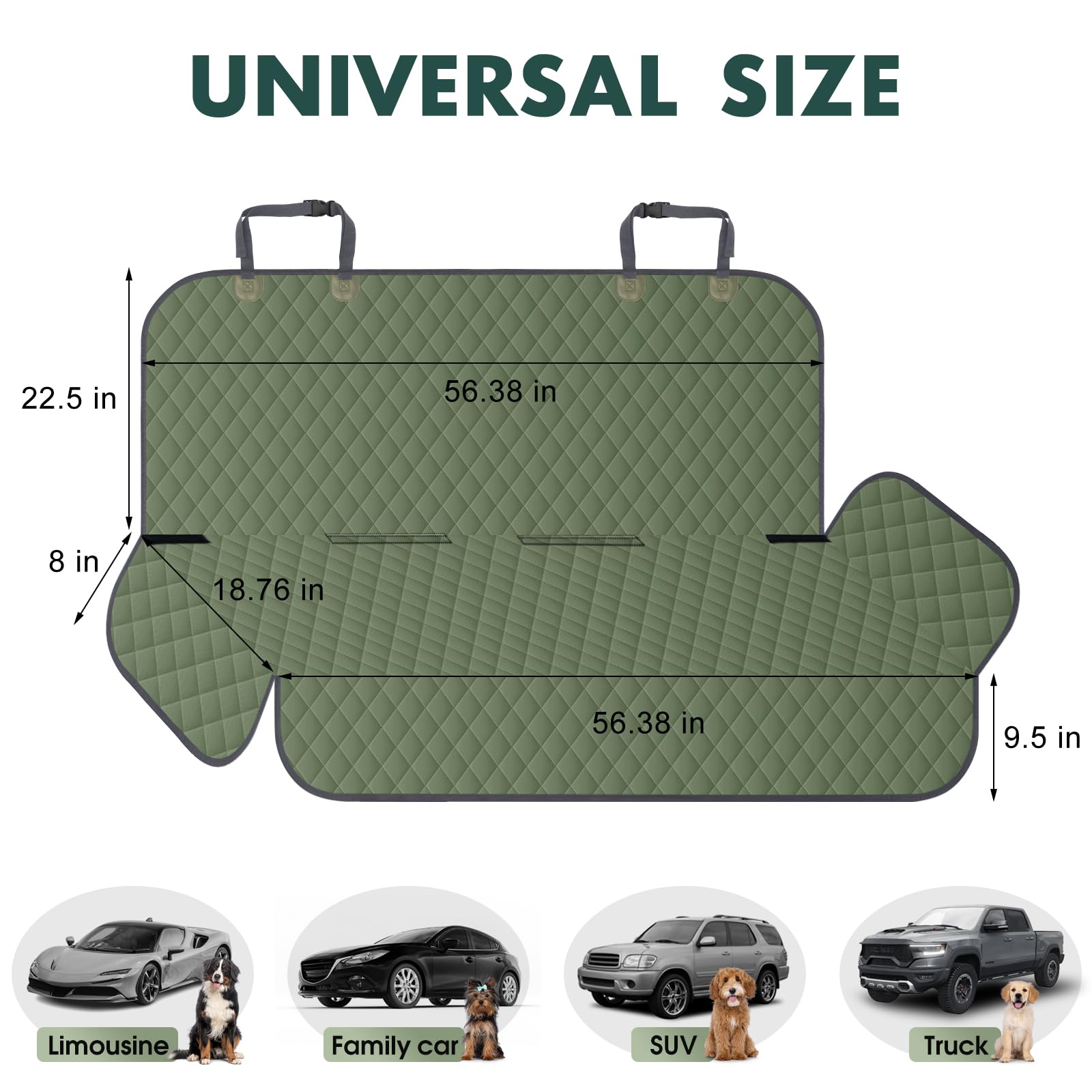 NECKORY backseat cover scratch-resistant fabric protects seats from claws.